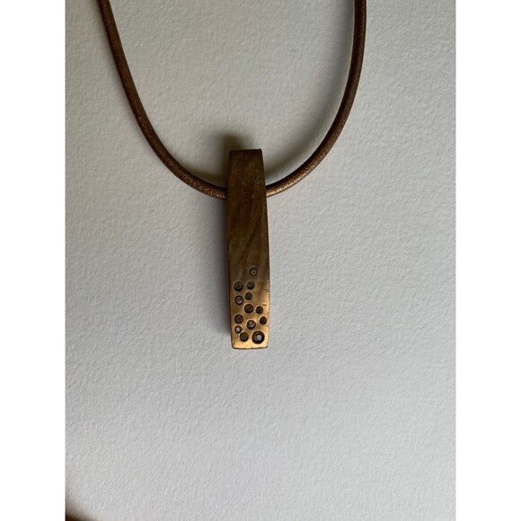 Art to Wear Necklace, Leather Cord Bronze Copper Color - Picture 2 of 7